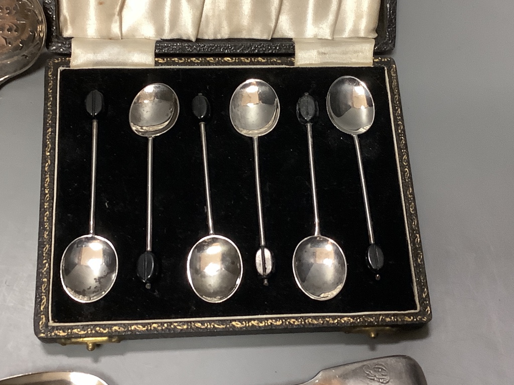 Five pairs of Georgian silver fruit eaters and a quantity of miscellaneous silver flatware